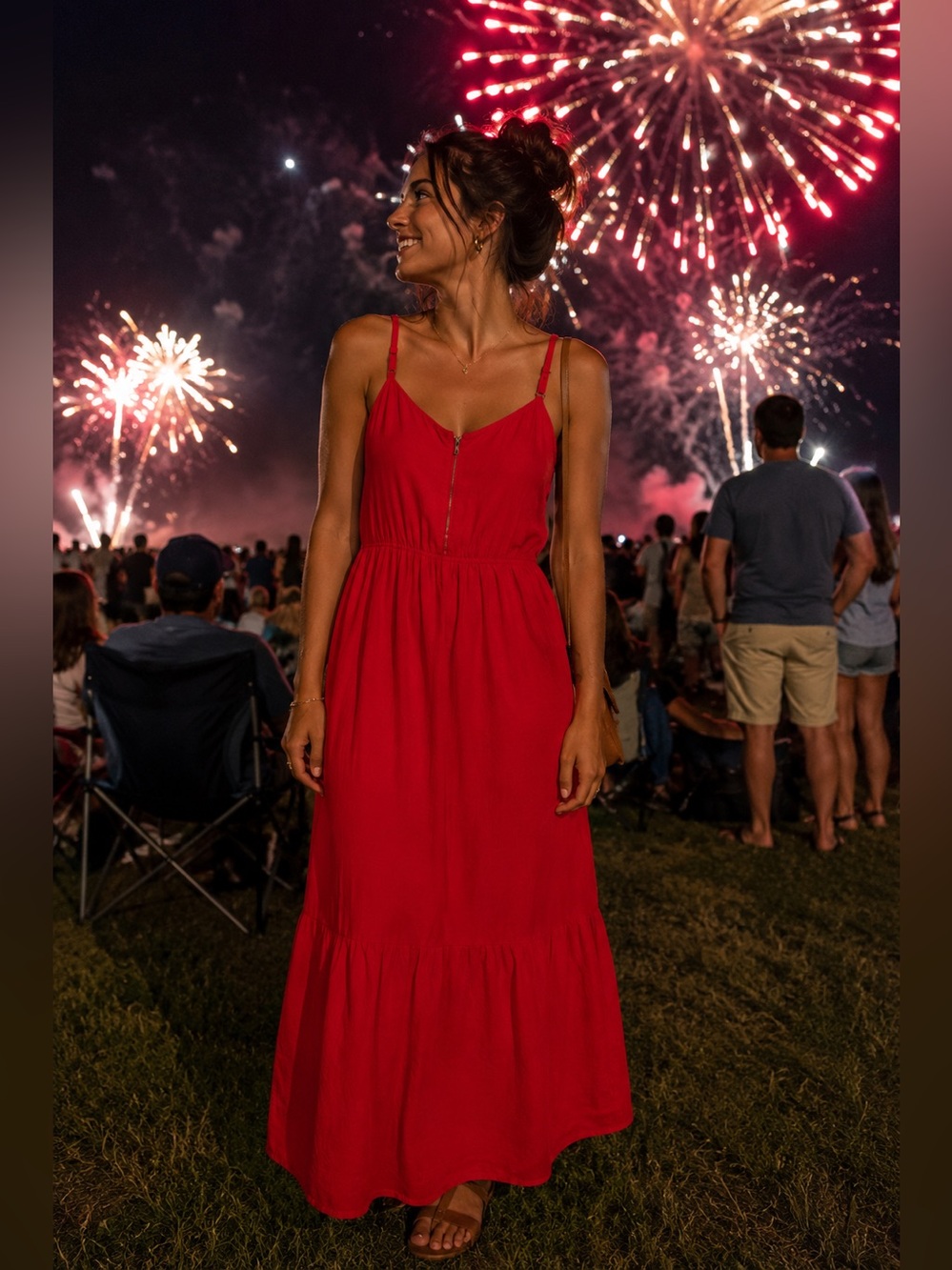 NWT Nine Britton Maxi Dress Size Large Red Adjustable Straps Pockets Boho
